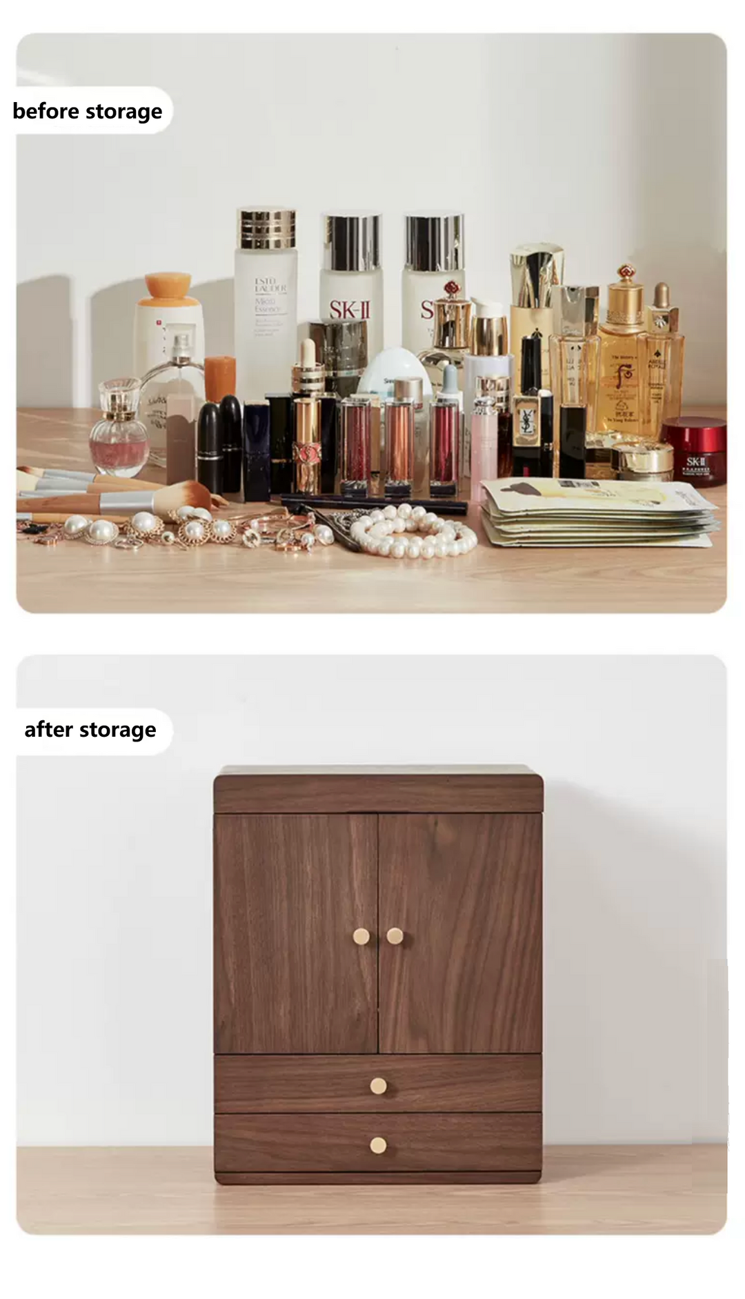 Walnut Cosmetic Storage Box Dressing Box with Mirror