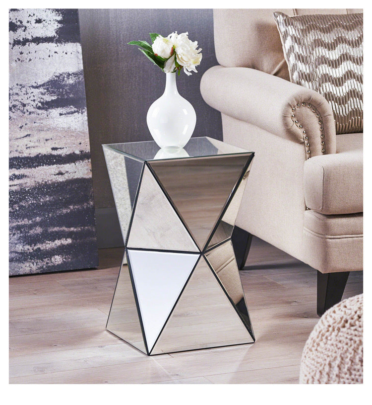 Mirrored Prism Side Table