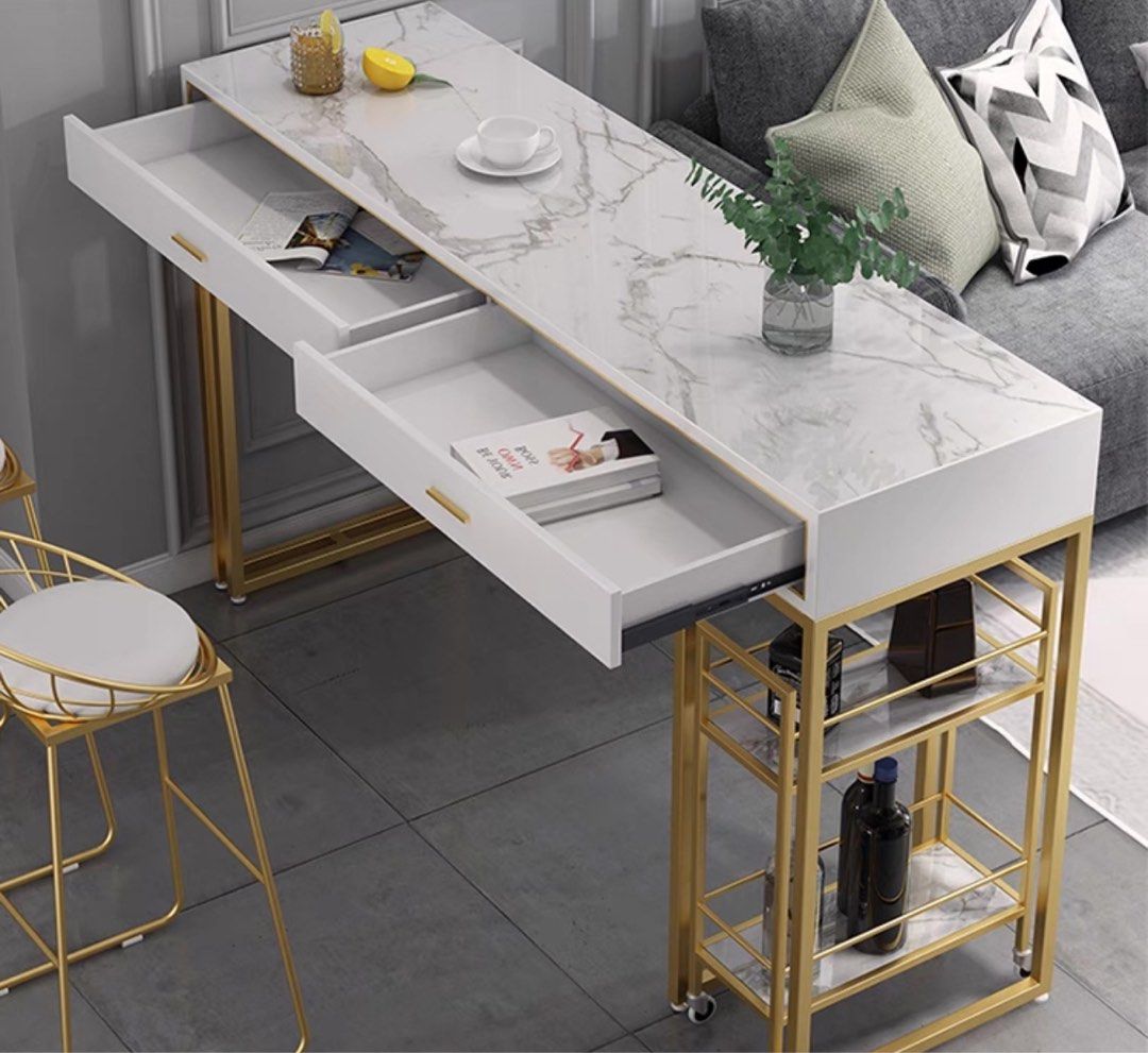Marble Bar Table With Bar Cart