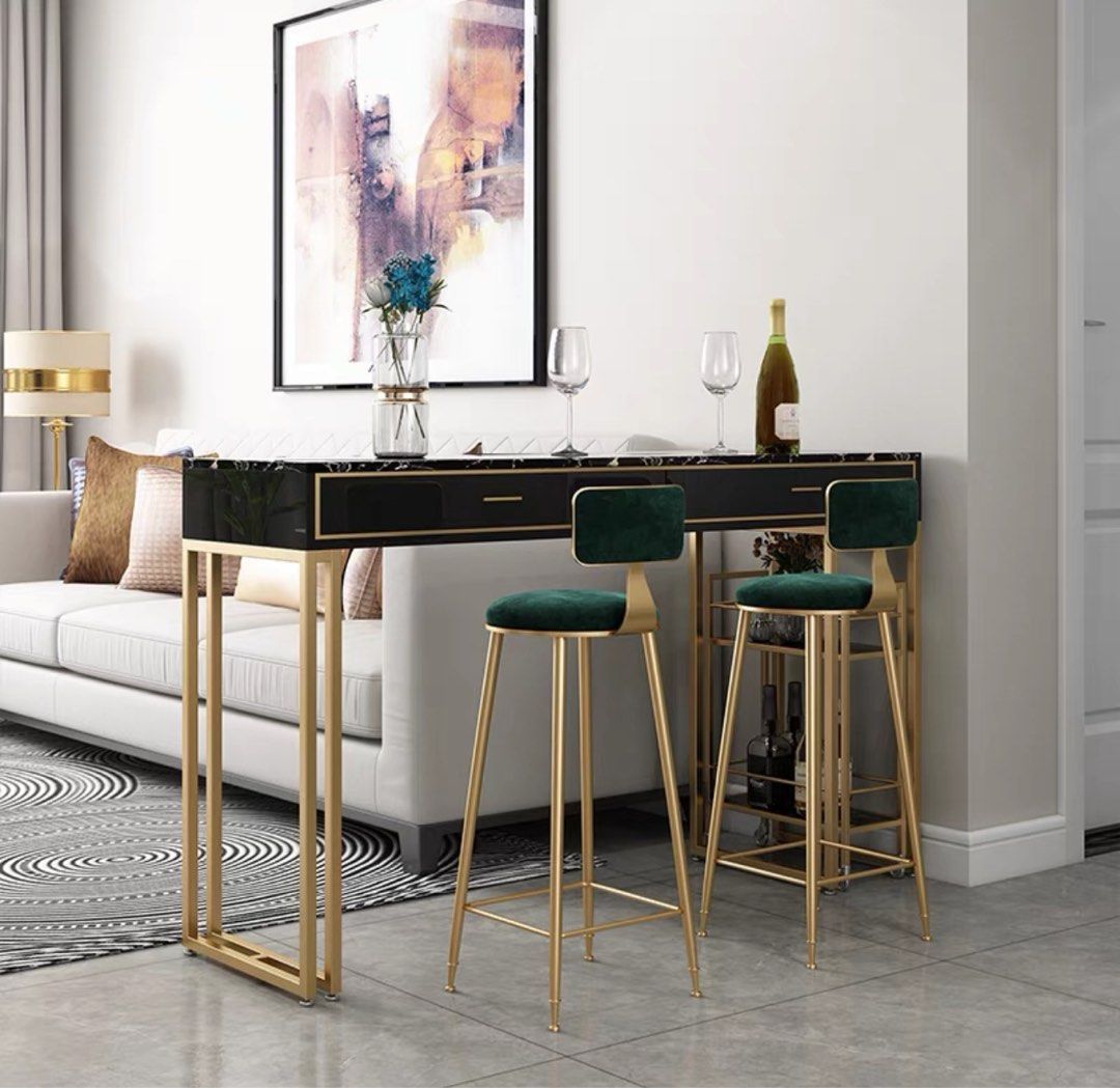 Marble Bar Table With Bar Cart