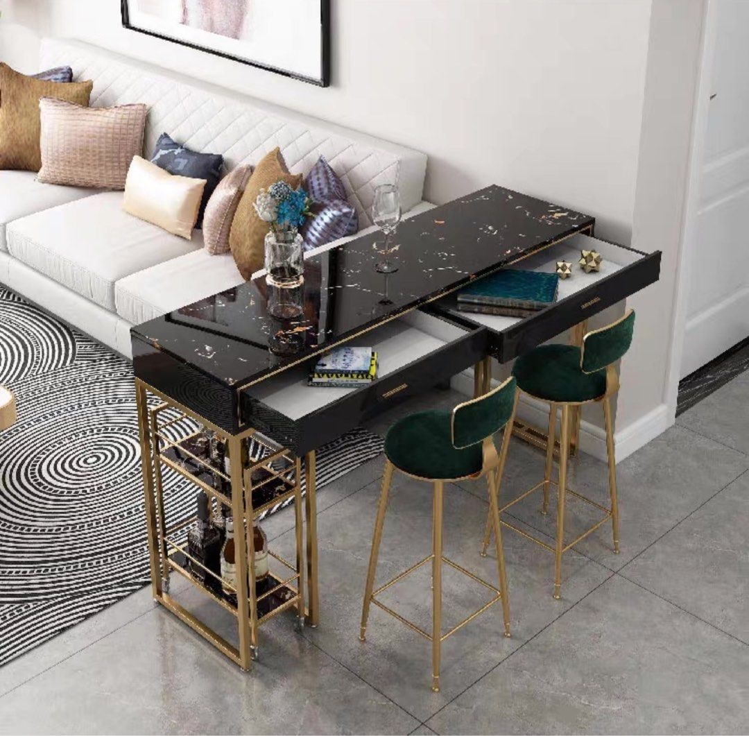 Marble Bar Table With Bar Cart