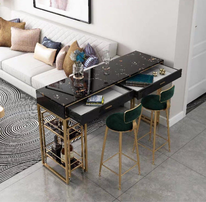 Marble Bar Table With Bar Cart