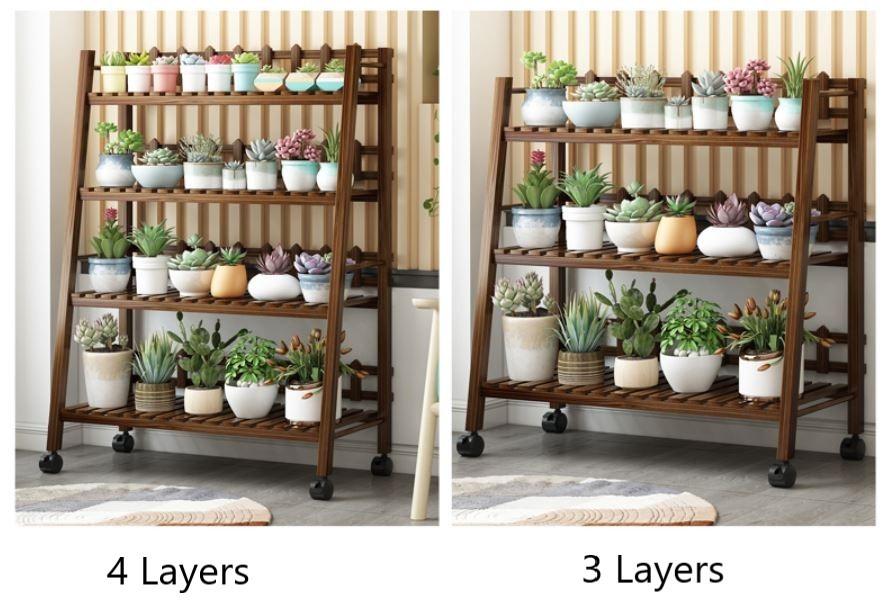 FLORA Wooden Plant  Display Rack_Shelf with Wheels