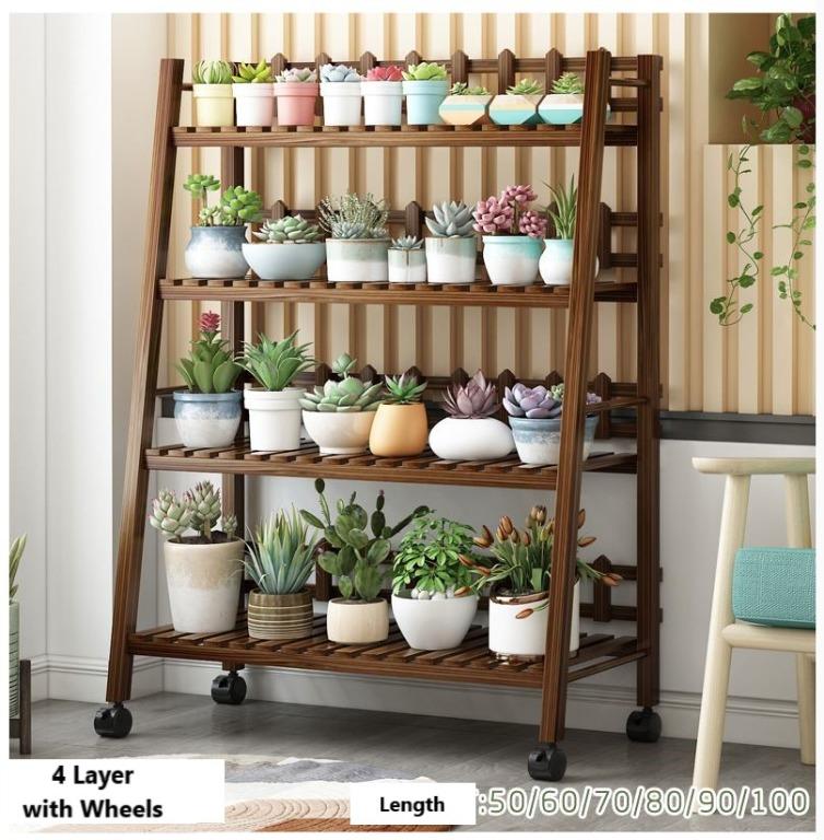 FLORA Wooden Plant  Display Rack_Shelf with Wheels