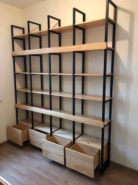 Modern Industrial Solid Wood Bookshelf