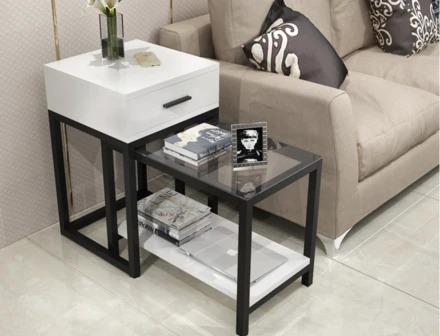 KRISTIAN Contemporary Glass Side Drawer Table