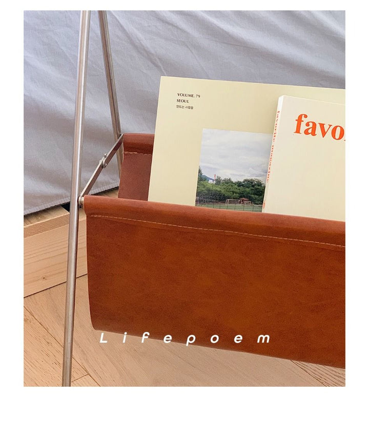Modern  PU -Leather Free Standing Magazine Rack.