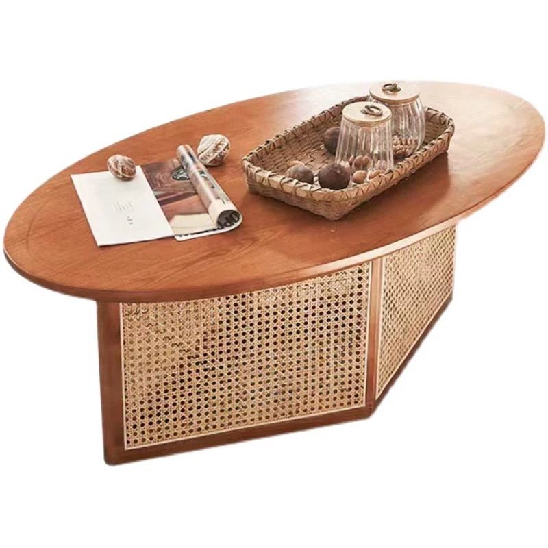 Oval Solid Wood Mesh Coffee Table