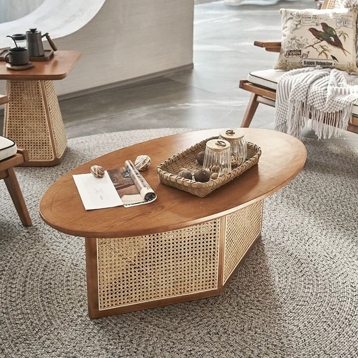 Oval Solid Wood Mesh Coffee Table