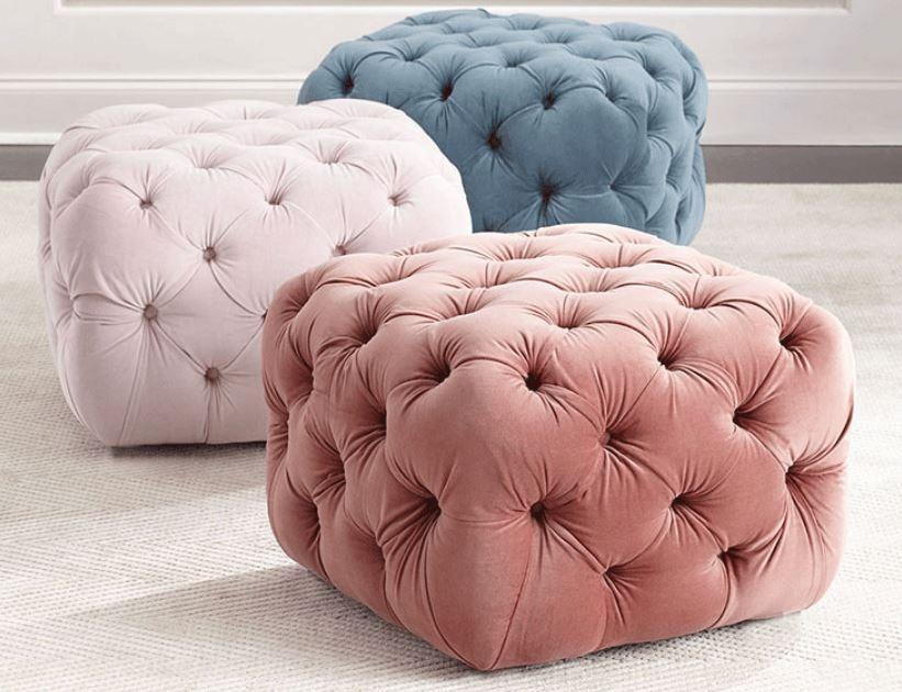 Velvet Tufted Ottoman _ Cloakroom Foot Stool