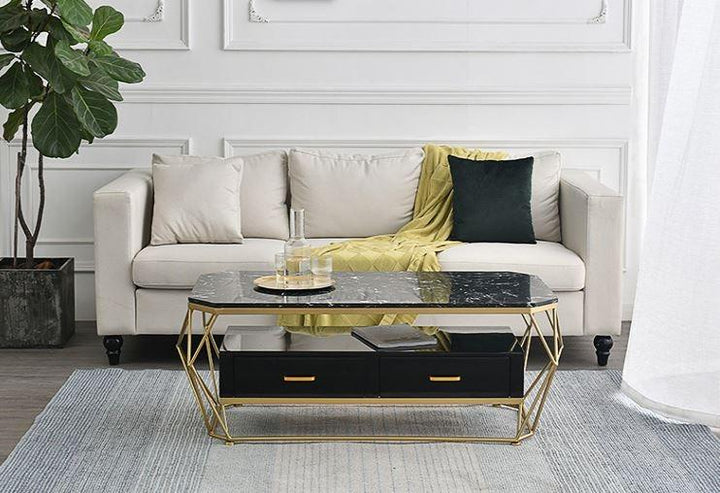 Coffee Accent Table with Drawers _ Faux Marble