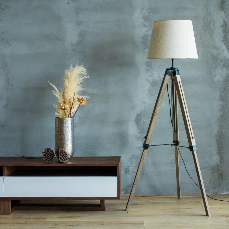 Rustic Wood Tripod Floor Lamp