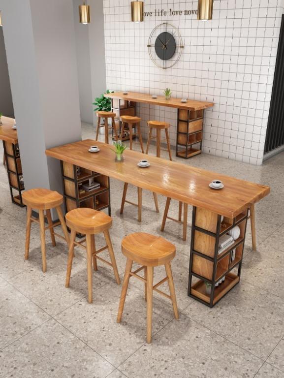 Solid Wood Bar Table with Storage