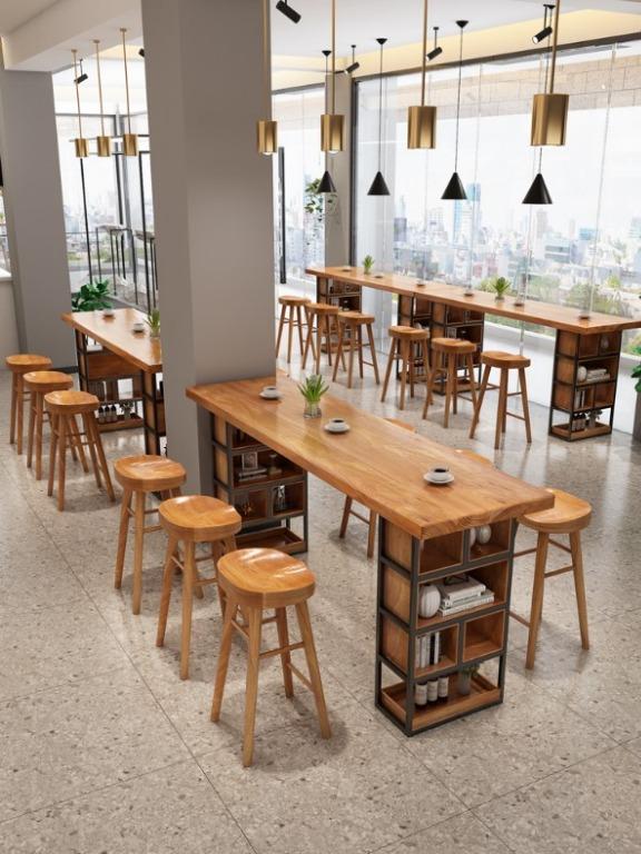 Solid Wood Bar Table with Storage