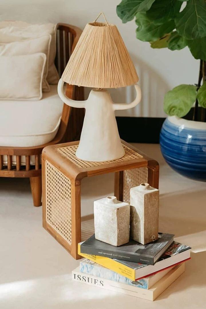 Solid Wood Rattan Mesh Sled End Table