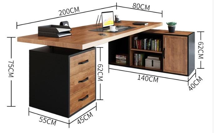 Solid Wood Study Table with Cabinet