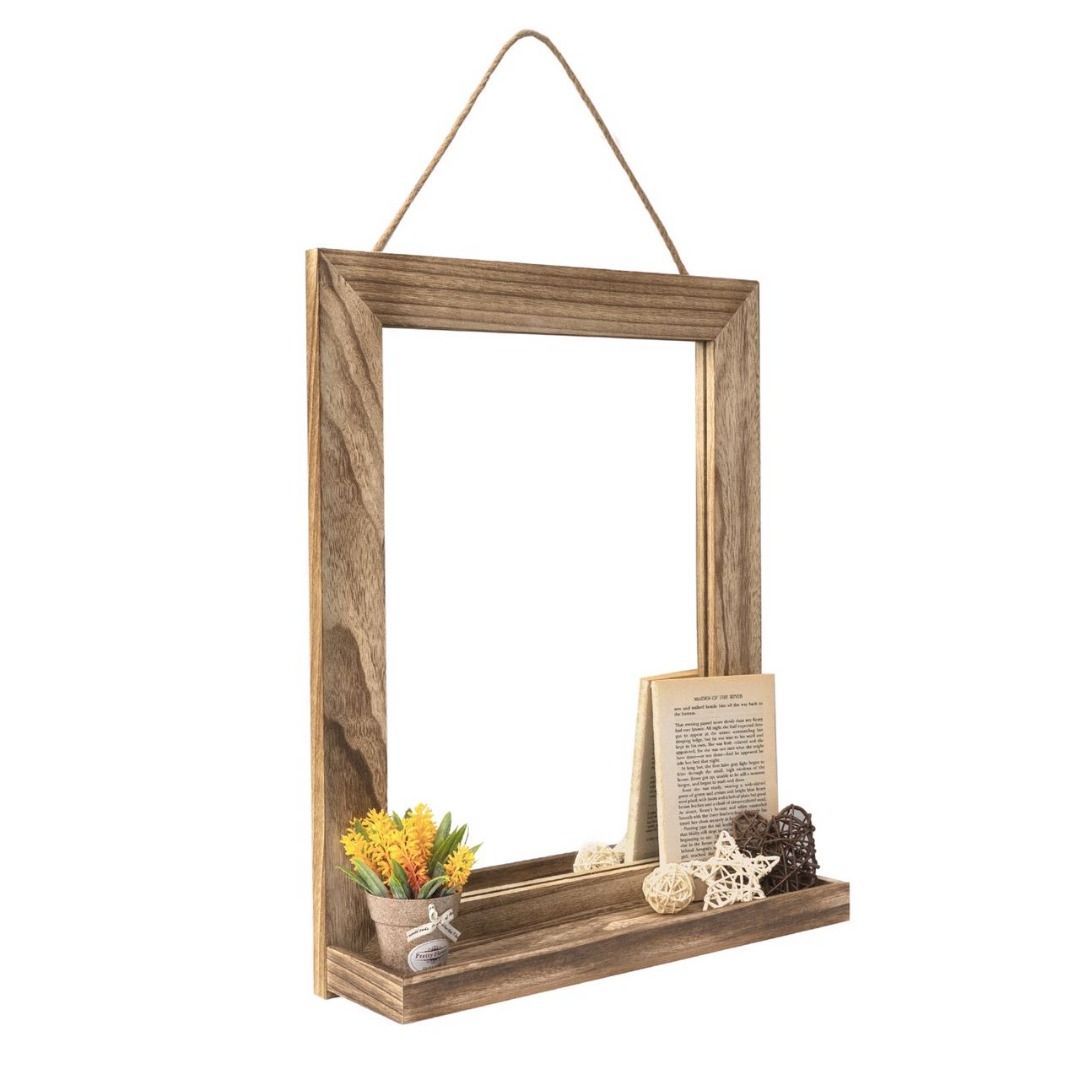 Square Wood Wall Mirror