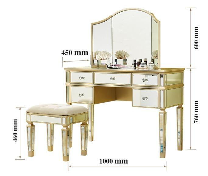 Mirrored Vanity Set, 5 Drawer Dresser Table, Mirror & Stool