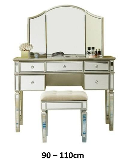 Mirrored Vanity Set, 5 Drawer Dresser Table, Mirror & Stool