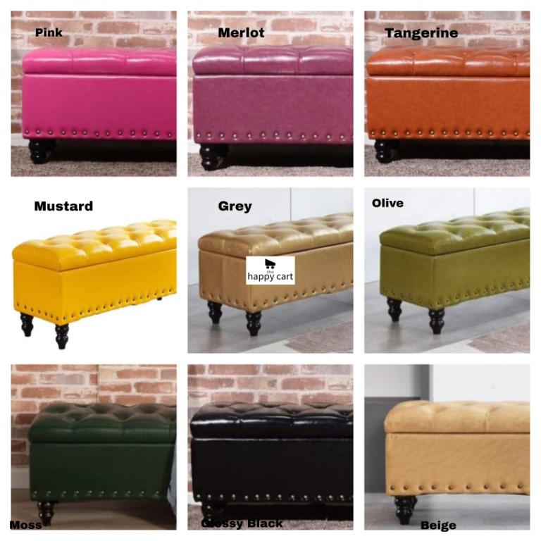 ORIANA Storage Ottoman Studded Bench_Faux Leather Upholstery