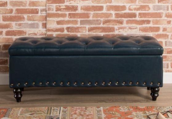 ORIANA Storage Ottoman Studded Bench_Faux Leather Upholstery