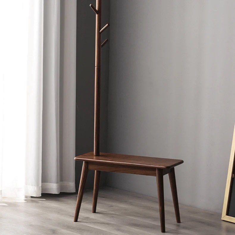 Solid Wood Coat Rack with Shoe Stool