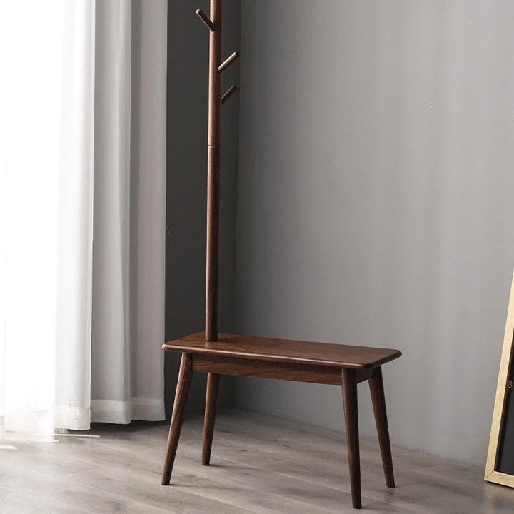 Solid Wood Coat Rack with Shoe Stool