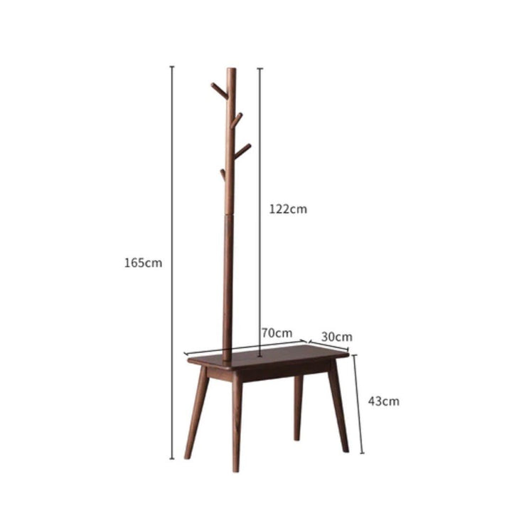 Solid Wood Coat Rack with Shoe Stool