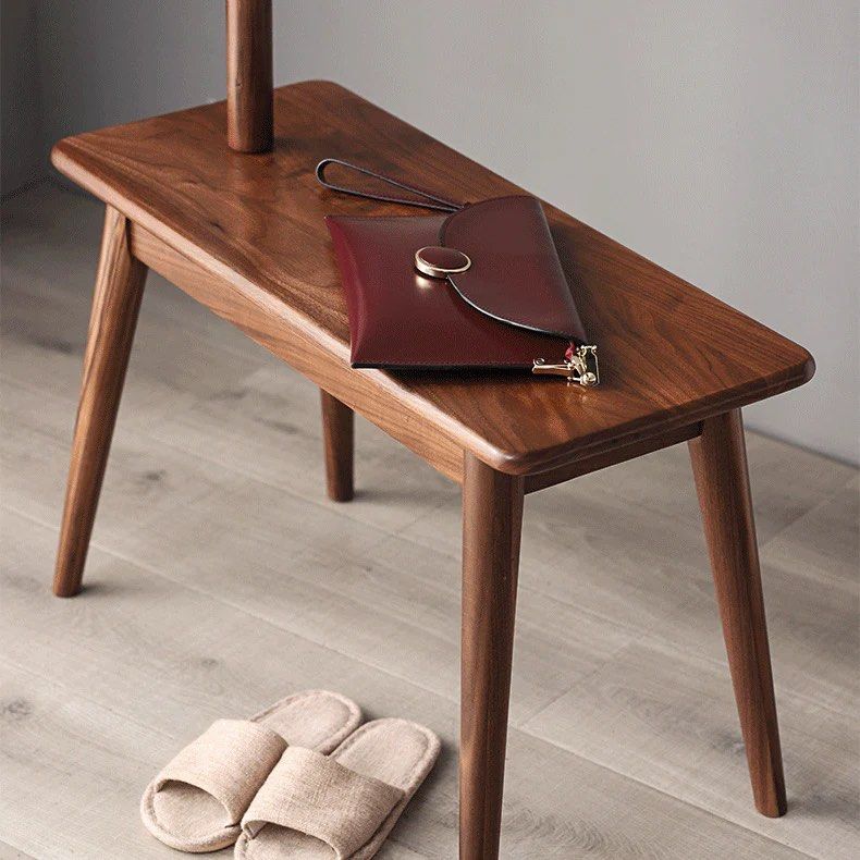 Solid Wood Coat Rack with Shoe Stool