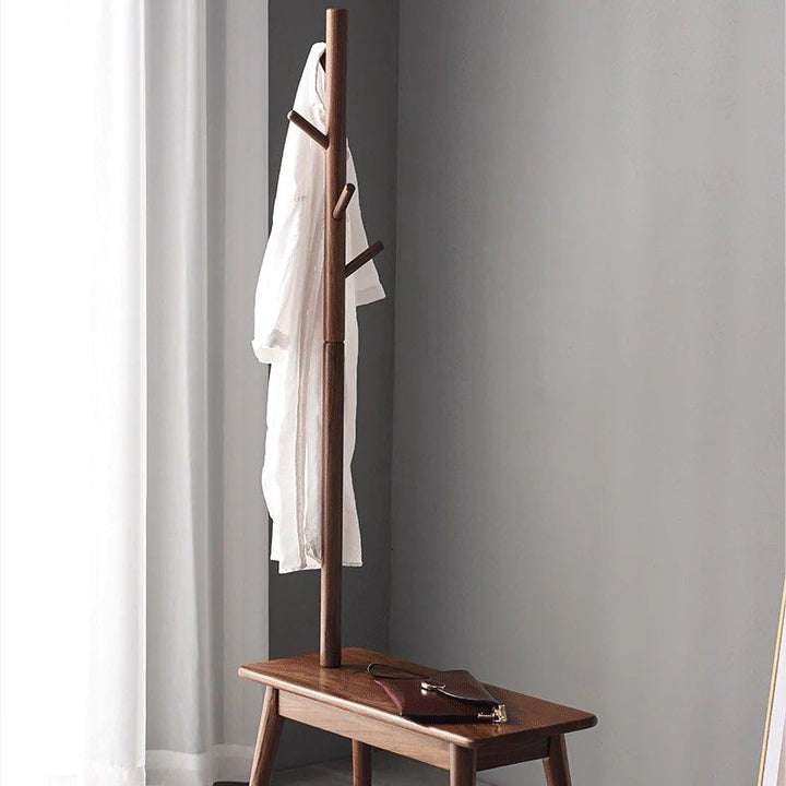 Solid Wood Coat Rack with Shoe Stool