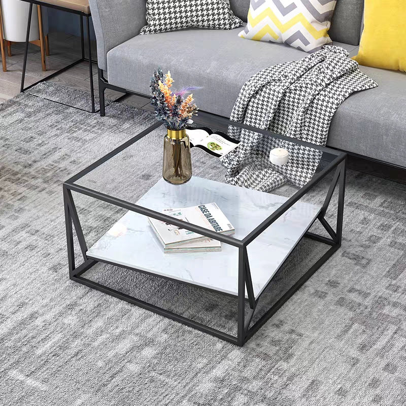 Modern Industrial Glass Top Coffee Table