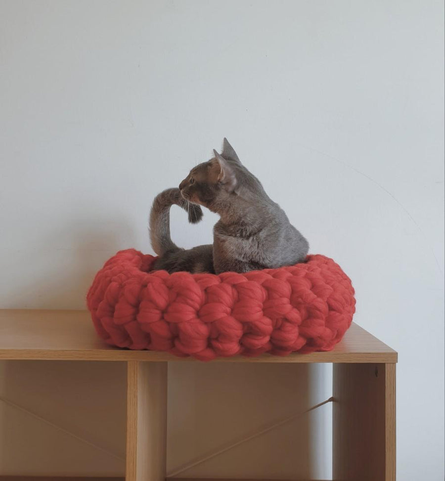 Red Wool Festive Cat Bed Handmade