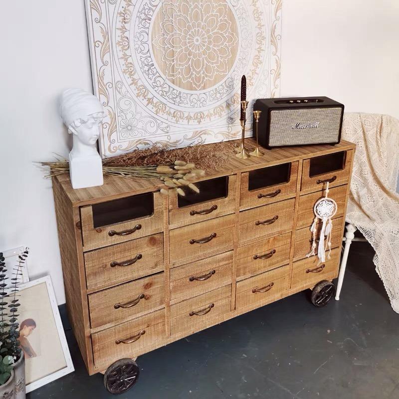 Rustic Wood Drawer Console Server Table With Wheel